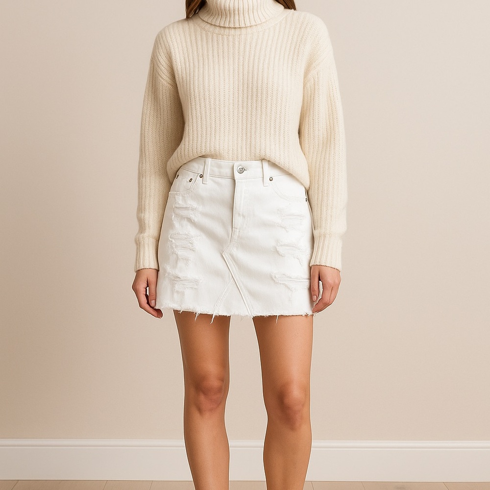 American Eagle Outfitters White Distressed Mini Skirt